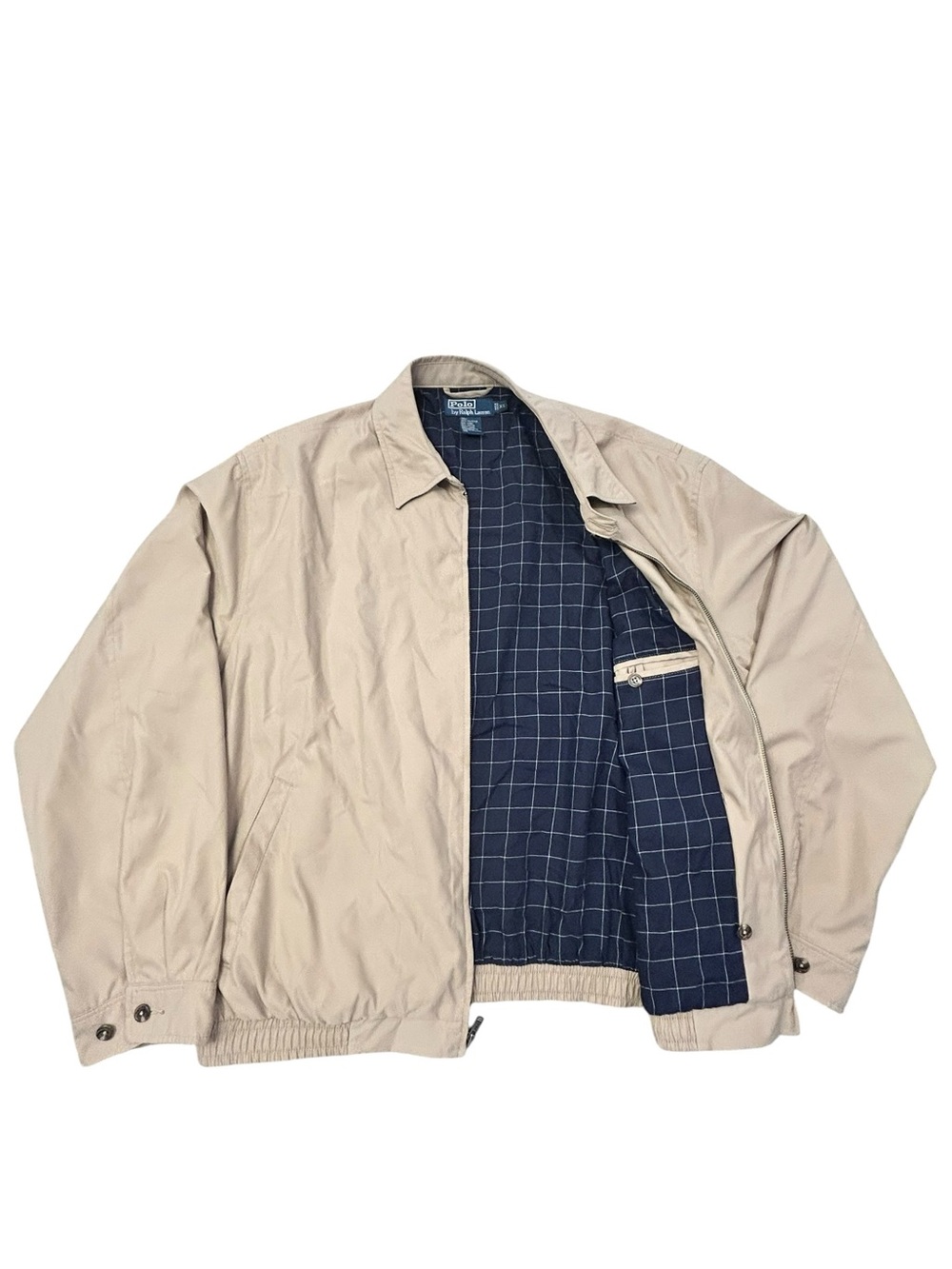 Polo Ralph Lauren Vintage Men’s Tan Bi-Swing Bomber Jacket XL Plaid Liner Blue